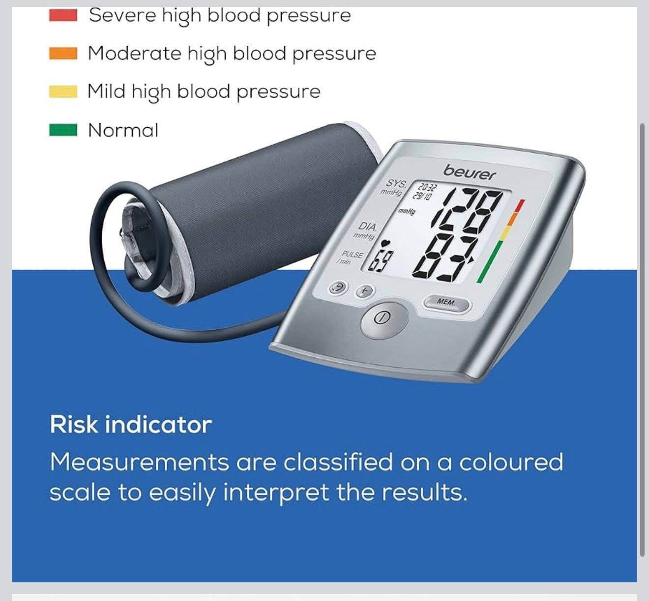 متوفر من امازون ماركة beurer الالمانية💐 

جهاز قياس ضغط الدم Beurer BM 35 للذراع، 
مزود بمؤشر للمخاطر وكشف لاضطراب النظم، 
وذاكرتين لتسجيل 60 قراءة لكل منهما، 
وحساب متوسط ​​ضغط الدم، 
مناسب لمحيط الذراع من 22 إلى 36 سم.

جديد👍
السعر ٤٥ الف💐


**إذا كنت صاحب هذا الإعلان وتريد حذفه لأي سبب، رجاءا أرسل رسالة إلى الدعم الفني**