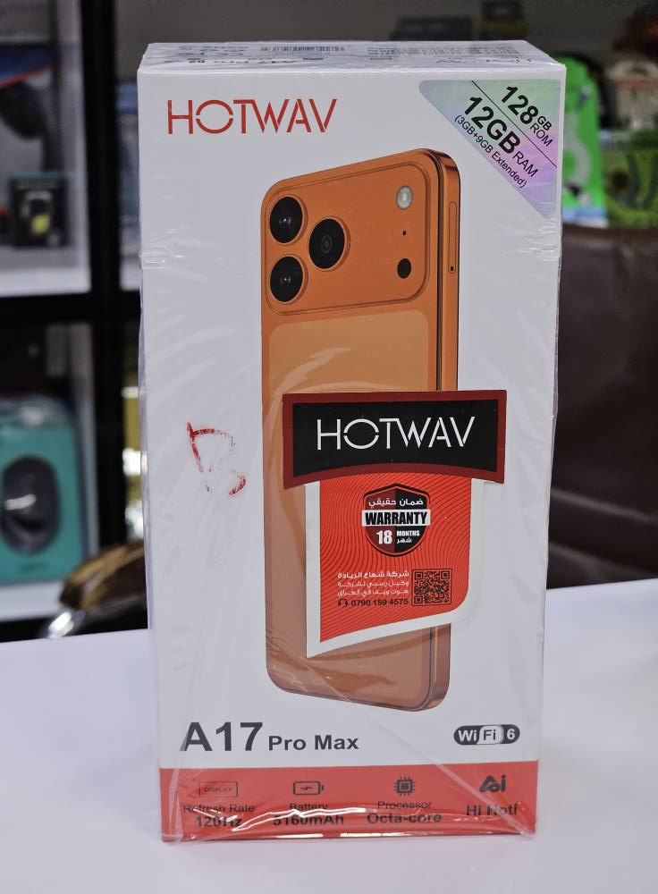 متوفر لدينا جهاز هوت ويفHotwav شبيهA17pro .Max
ذاكرة 128
رام12
بطارية 🔋5160
كامرة 5+13
ميسان حي العسكري خلف مركز الشرطة 
*********** عمارة, ميسان
