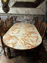 للبيع ميز طعام صاج أصلي مع 6 كراسي صاج السعر 250 او بيهه مجال مكاني بغ...