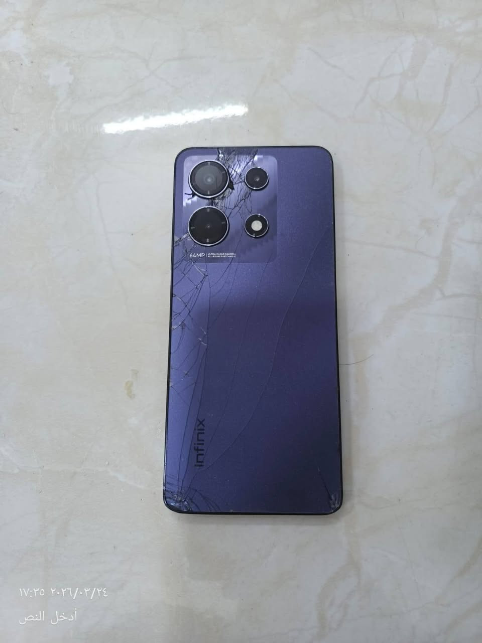 سلام عليكم انفنكس نوت 30 256گيگا مبدل شاشة قبل يومين المكان بغداد الامين الثانية للاتصال ***********  بس الظهر مكسر بس ما مأثر على الكاميرات السعر 150
