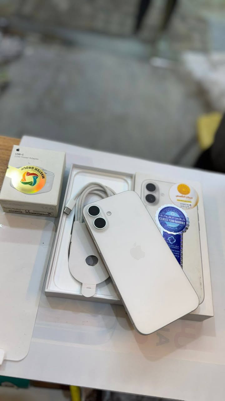 ايفون 16 بلاص كامرتين 128
بطارية 100‎%‎
نضافة 100‎%‎
ضمان شركة ماستر فقط مفتوح من الكارتون 
مشحون 77 مرة فقط 
كامل ملحقات الاصلية شركة ماستر 
شرق اوسط  الاصلي 
السعر مناسب 
***********
العنوان القطاع شارع السوك مجاور عوينات الكرار 
مركز الشمس
