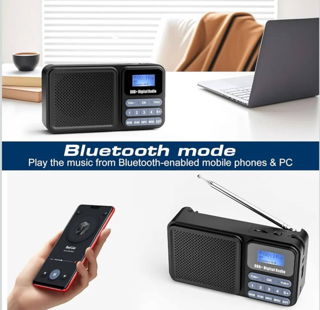 راديو صغير محمول صوت جدآ عالي شحن تايب سي مع شحن طاقة شمسية  بطارية كبيرة 2200ma تدوم 12 ساعة متواصلة الراديو يعمل بتقنية البلوتوث وال DAB  ومدخل بطاقة ذاكرة RAM  ومدخل  فلاش USB  سماعة خارجية ومخرج سماعة هتفون شاشة رقمية بحث رقمي حفظ تلقائي للقنوات  سحب قنوات ممتاز جدآ .


**إذا كنت صاحب هذا الإعلان وتريد حذفه لأي سبب، رجاءا أرسل رسالة إلى الدعم الفني**