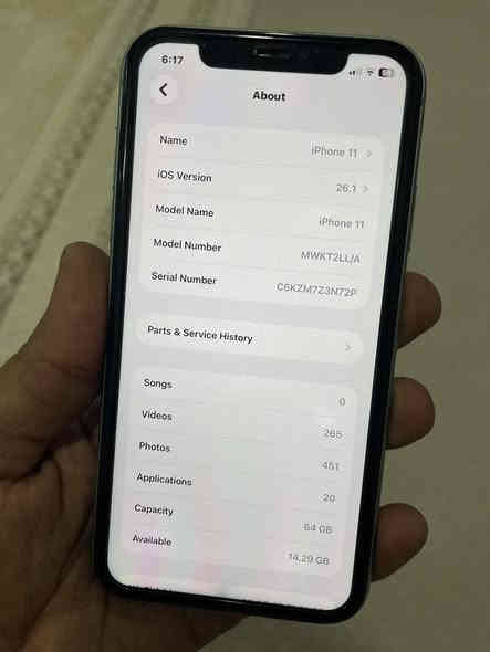 السلام عليكم 
ايفون 11  عادي

ذاكرة 64
بطارية  100%
تك سيم
نموذج m اصلي
وارد امريكي LL

فقط بطارية مبدلة  و ظهر مفطور 

سعر / 165 الف دينار فقط

***********
