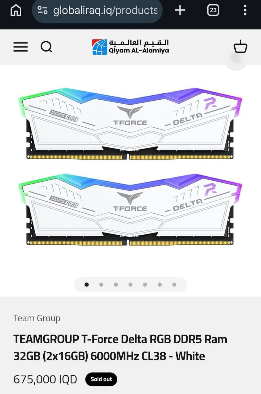 للبيع رامات T-Force Delta RGB DDR5 🔥

🖥️ السعة: 32GB (2x16GB)
⚡ التردد: 5600MHz
🎮 نوع الرام: DDR5 Gaming Memory
✨ RGB اضاءة
🛡️ بحالة ممتازة ونظيفة جداً
💰 السعر: 450 ألف دينار عراقي بي مجال بسيط
📍 المكان: بغداد - الغزالية


**إذا كنت صاحب هذا الإعلان وتريد حذفه لأي سبب، رجاءا أرسل رسالة إلى الدعم الفني**