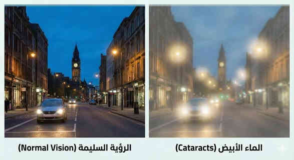 1. الاستجماتزم (Astigmatism)
 * كيفية الرؤية: الرؤية غير دقيقة ومشوشة في جميع الاتجاهات (للقريب والبعيد معاً).
 * أهم علامة: يرى الشخص الأضواء ليلاً (مثل أضواء السيارات) مشتتة ولها "ذيول" أو خيوط طويلة وليست دائرية كما في الصورة أدناه 🔻

2. قصر النظر (Myopia)
 * كيفية الرؤية: يرى الأشياء القريبة (مثل الهاتف) بوضوح تام، بينما الأشياء البعيدة ضبابية جداً.
 * أهم علامة: لا يستطيع تمييز ملامح الوجوه من بعيد أو قراءة لافتات الطريق، ويحتاج للاقتراب ليرى بوضوح كما في الصورة أدناه 🔻

3. بُعد النظر (Hyperopia)
 * كيفية الرؤية: يرى الأشياء البعيدة بوضوح (في الغالب)، لكنه يعاني لتوضيح الأشياء القريبة.
 * أهم علامة: يضطر لإبعاد الكتاب أو الهاتف عن عينه لكي يقرأ، ويشعر بصداع وإجهاد سريع عند التركيز في القريب كما في الصورة أدناه 🔻

4. الماء الأبيض (Cataract)
 * كيفية الرؤية: الرؤية ضبابية بشكل كامل، وكأن الشخص ينظر من خلال زجاج متسخ أو نافذة عليها بخار.
 * أهم علامة: تبدو الألوان باهتة ومائلة للاصفرار (غير زاهية)، مع انزعاج شديد وهالات حول الأضواء القوية كما في الصورة أدناه 🔻

اوقات تواجدنا في العيادة
‏(الجمعة+ السبت) صباحآ ومساءآ
‏أما بقية الايام يكون تواجدنا من الساعة ٣_٩ مساءا
‏
‏📞 رقم هاتف :- (***********) واتساب 
‏تلكرام 
‏
‏📍 الموقع: الديوانية - شارع ثورة - 
‏مجاور سونار أسعد البعاج
‏🚚 التوصيل متاح إلى كل محافظات العراق
