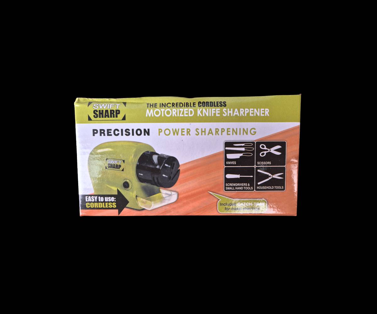 جهاز شحذ سكاكين كهربائي بدون سلك من نوع Swift Sharp، عملي وسهل الاستخدام لشحذ السكاكين والمقصات والأدوات المنزلية الصغيرة. مثالي للحصول على شحذ دقيق وقوي في وقت قصير.