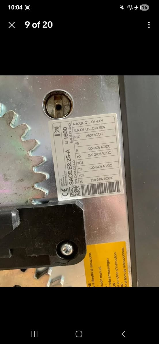 السلام عليكم
 هذا قاطع دوره  هوائي 
ايطالي مستعمل لبيع
 ABB SACE Emax2 E2.2S-A
3Pole
3Phase
1600 Amp
السعر 4000 دولار


**إذا كنت صاحب هذا الإعلان وتريد حذفه لأي سبب، رجاءا أرسل رسالة إلى الدعم الفني**