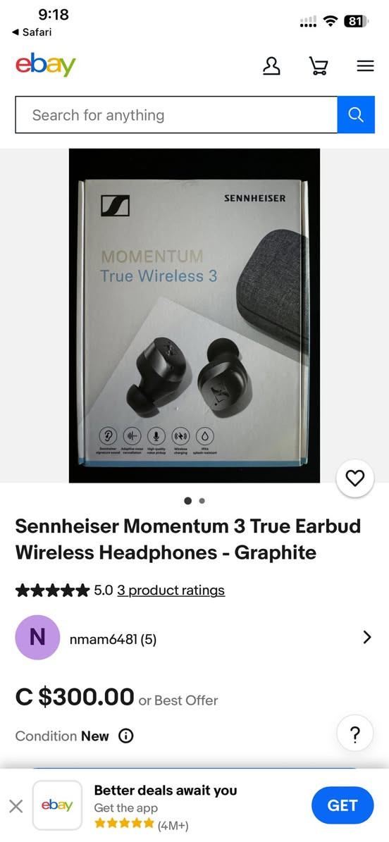 سماعات أذن لاسلكية حقيقية Sennheiser MOMENTUM 3 - سماعات بلوتوث داخل الأذن للموسيقى والمكالمات مع خاصية إلغاء الضوضاء التكيفية، مقاومة للماء بمعيار IPX4، شحن لاسلكي Qi وعمر بطارية يصل إلى 28 ساعة، 
للبيع ،مستعمل ،شغال مضبوط
اول تم 40


**إذا كنت صاحب هذا الإعلان وتريد حذفه لأي سبب، رجاءا أرسل رسالة إلى الدعم الفني**