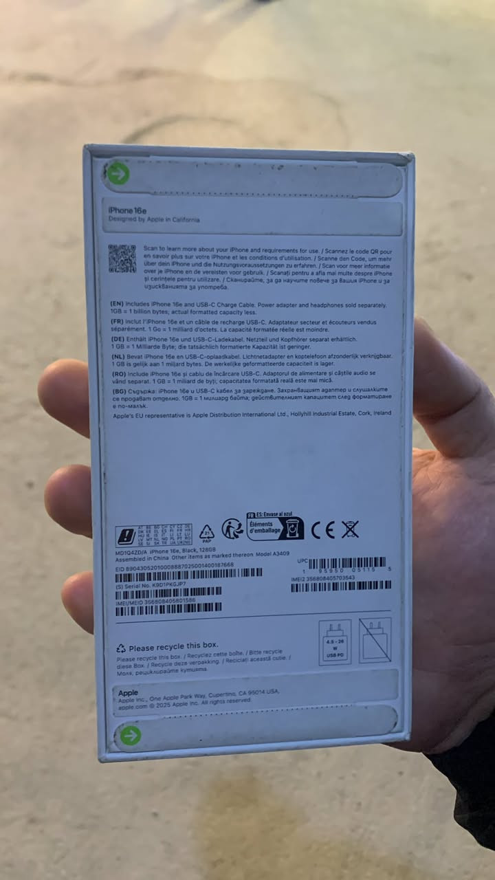 سلام عليكم ايفون 16e ذاكرة 128لون اسود جديد غير مفعل (No Active )ما مفتوح من الكارتون سعره800 الف جوه السوك مكاني كربلاء رقمي ***********
