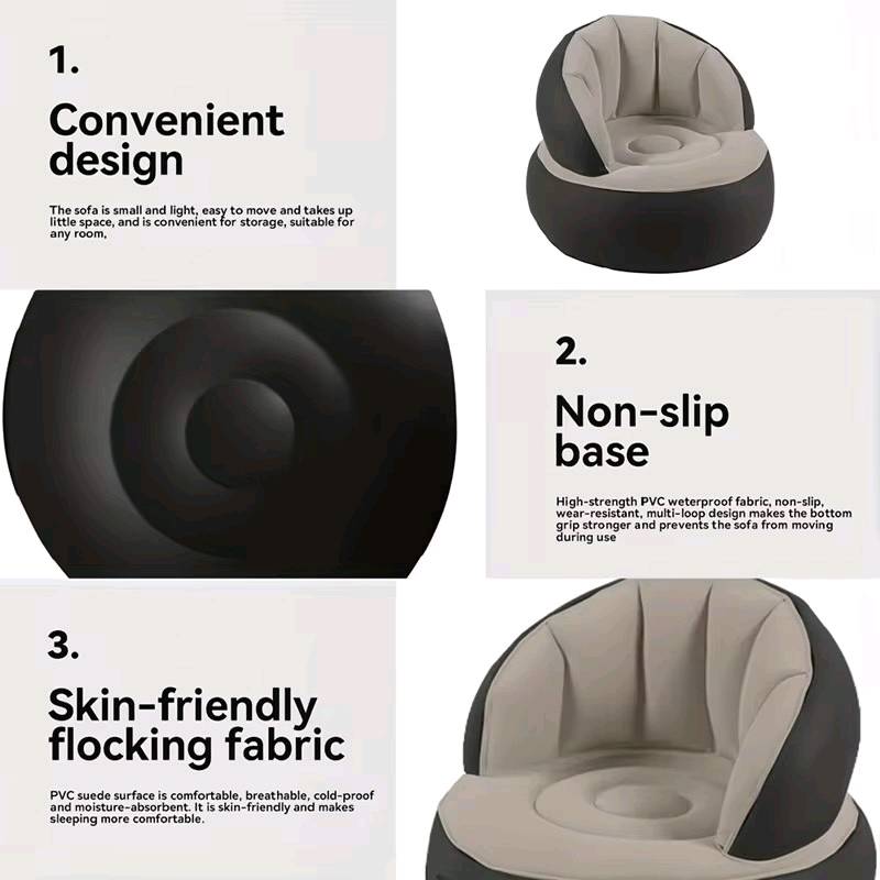 أريكة هوائية فردية – Inflatable Sofa (Single Size)

أريكة هوائية فردية بتصميم عصري، مناسبة للاستخدام المنزلي الخفيف وتوفير جلسة مريحة لشخص واحد.

• تصميم أريكة هوائية مخصص لشخص واحد (Single Size)

• شكل دائري بظهر مرتفع

• مناسبة للاستخدام الداخلي

• تظهر العلبة توفر الأريكة بعدة ألوان

• سهلة التخزين عند تفريغ الهواء (واضح من طبيعة المنتج الهوائي)

• الحجم: فردي (Single Size)
• الأبعاد: 85 × 74 سم
• الأبعاد بالبوصة: 33.5 × 29 إنش
• طريقة الاستخدام: نفخ هوائي