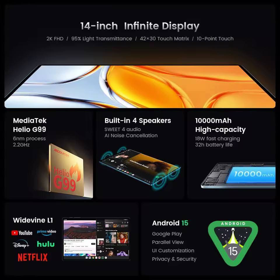 السلام عليكم  teclast t70
لمحبي التابلت الحجم الكبير لمشاهده الافلام وكرة القدم بصوره كبيره وواضحه
اكبر تابلت يجي بحجم 14 انج 2k
نظام اندرويد 
ومعالج Hellio g99 سريع للتصفح والاستخدام اليومي جيد جدا
نظام ستريو ٤ سماعات 
كامرتين خلفيه وكامرا اماميه
رام ٨ + ١٢
ذاكرة ٢٥٦
بطاريه 11000  تشحن شحن سريع ١٨ واط تايب سي 
الجهاز اخو الجديد قبل شهر اشتريته بي فقط طخه بسيطه للامانه بالشاصي وابد مماثره عليه 
ملحقات كفر ولزكه وكيبورد وماوس وسماعه وقلم وشاحنه وباكيت

السعر  ٢٦٠ بي مجال بسيط جدا مكاني بغداد 

***********
