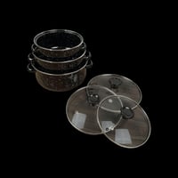 طقم قدور إيناميل • أغطية زجاجية • قطر٢٠/١٨/١٦سم