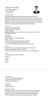 مهندس كهرباء فريش خريج سنة 2024 الجامعه المستنصرية بحاجة إلى فرصة عمل ...