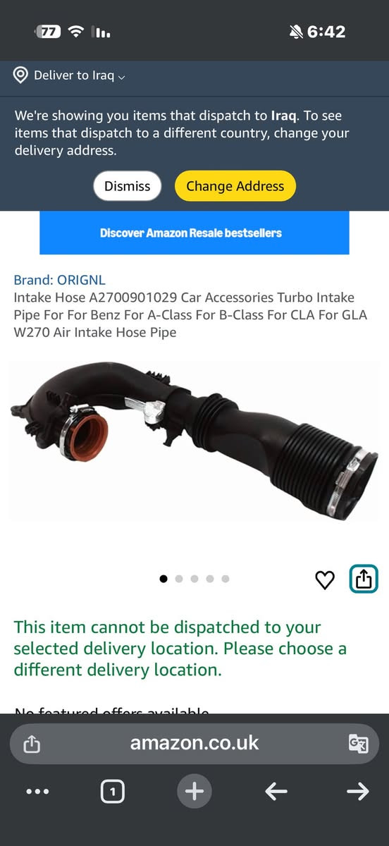 خرطوم شحن الهواء) لمحركات السيارات، ويشيع استخدامه في بعض طرازات مرسيدس-بنز.
نوع القطعة: خرطوم إدخال هواء المحرك.
الاستخدام: يعمل على توصيل الهواء إلى المحرك لضمان كفاءة الاحتراق والتهوية الموثوقة.
التوافق: متوافق مع مجموعة واسعة من موديلات مرسيدس مثل الفئة A، الفئة B، CLA، و GLA.
السعر 30 الف


**إذا كنت صاحب هذا الإعلان وتريد حذفه لأي سبب، رجاءا أرسل رسالة إلى الدعم الفني**