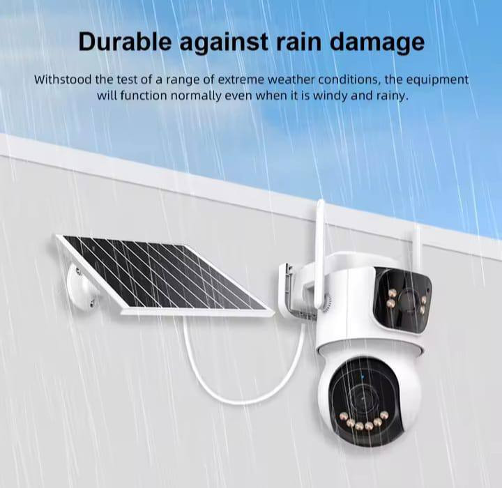 كاميرا مراقبة طاقة الشمسية وتدعم اتصال 4G. 
• تعمل بالطاقة الشمسية ولا تحتاج إلى توصيلات إنترنت أو كهرباء.
• تدعم فقط اتصال 4G عبر شريحة بيانات (SIM card).
• تتميز برؤية ليلية ملونة.
• مقاومة للماء والغبار ومناسبة للاستخدام الخارجي.
• يمكن التحكم بها وتحريكها (PTZ) بزاوية 360 درجة أفقياً و90 درجة رأسياً عبر تطبيق الهاتف.


**إذا كنت صاحب هذا الإعلان وتريد حذفه لأي سبب، رجاءا أرسل رسالة إلى الدعم الفني**