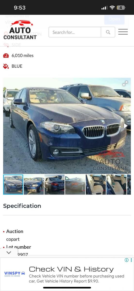 السلام عليكم
bmw 528i 2016 

السعر 147$

ماشية 130mile رقم قادسية

السيارة بدون نواقص مسوي ادامه كاملة 

صبغ بنيد فقط صور الحادث موجودة بالمنشور

 بدون ايرباك 

بيه طخة بالقمارة مال شحن ممصلحة

مواصفات معروفة 

شاشه ابل كار بلي 

مكان السيارة بغداد

***********

