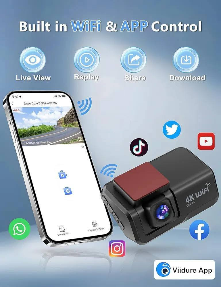 كاميرا سيارة 4K 
واي فاي دقه عالية مع كاميرا خلفية مدعومة بتطبيق مجاني للتحكم والمراقبة من الموبايل مصممة لتعمل 24 ساعة 
ميزات إضافية: تتضمن تسجيل متواصل (Loop Recording) يلغي أقدم الملفات تلقائياً، ومستشعر G-Sensor الذي يحفظ لقطات الاصطدام كدليل، وبطاقة ذاكرة 64 جيجابايت مرفقة (تدعم حتى 256 جيجابايت). مع gps


**إذا كنت صاحب هذا الإعلان وتريد حذفه لأي سبب، رجاءا أرسل رسالة إلى الدعم الفني**
