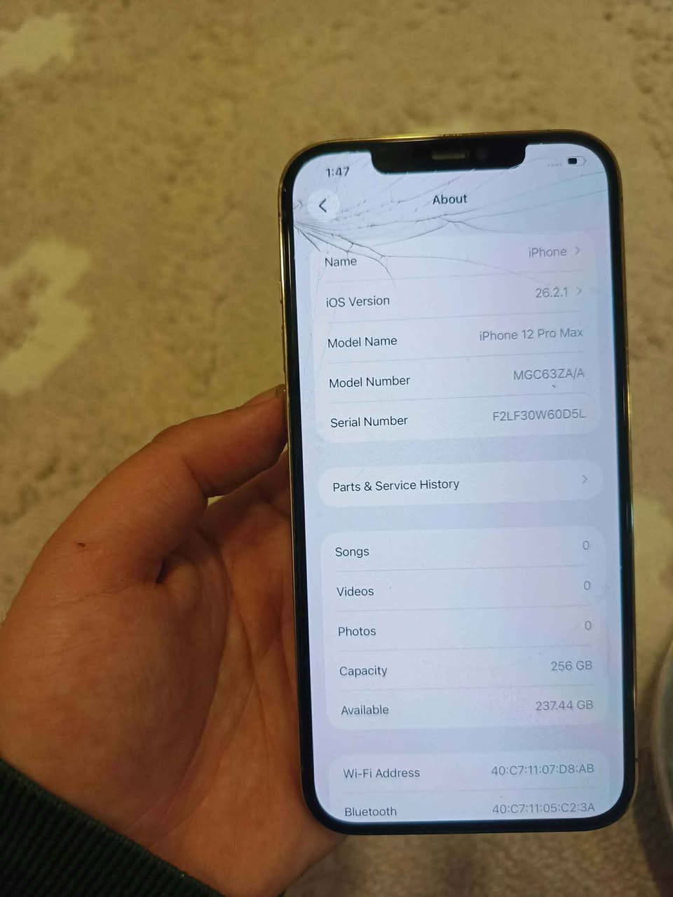 ئايفؤن 12 پرؤماكس 256 دوو سيم ZZA پاتري 77  گؤلده نه كراوه ته نيا گلاسه كه ي دوو درزي هه يه كيشه نيه بؤئيش كردن به شرتي يه ك مانگ
***********
سعري 280$ تؤزيك معامه له السليمانية, العراق
