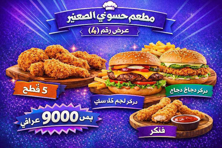 مطعم حسين احمد  الي اكلهم تجنن سوالكم عروض لمدة يوم واحد 
العنوان _الحسينية مدخل التكسيات شارع 20 
رقم التوصيل ***********
