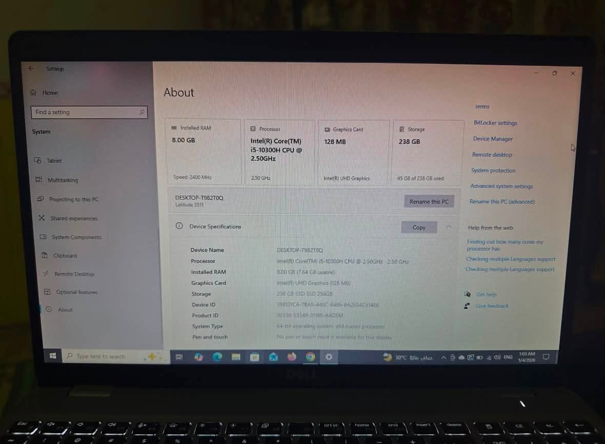 متوفر لابتوب Dell Latitude 5511 Ci 5 الجيل العاشر للبيع
لابتوب مستعمل لكن نضيف بمعنى الكلمة 
مواصفاته موضحة بالصور بالمنشور

السعر : 400 الف دينار الشراي الجاد يدلل
للاستفسار : ***********
العنوان : بغداد / الشعب
