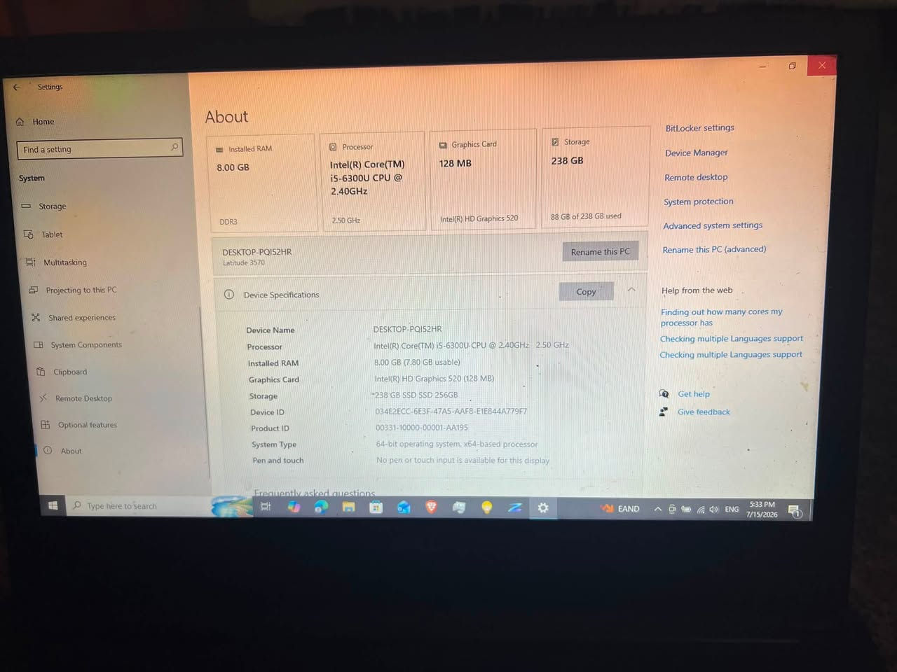 💻 لابتوب Dell مميز وعملي للبيع بسعر مناسب جداً! 💻
لأصحاب الدراسة، العمل المكتبي، والتصفح اليومي.. لابتوب Dell Latitude 3570 بنظافة ممتازة ومواصفات ممتازة تلبي كل احتياجاتك اليومية.
🔬 المواصفات الفنية بالتفصيل (كما في الصورة):
 💻 الموديل: Dell Latitude 3570
 ⚙️ المعالج: Intel® Core™ i5-6300U بسرعة تصل إلى 2.50 GHz (أداء سلس وسريع للمهام المتعددة).
 💾 الذاكرة العشوائية (RAM): بحجم 8.00 GB من نوع DDR3.
 💽 الهارد (التخزين): SSD سريع جداً بسعة 256 GB (يضمن إقلاع النظام وتشغيل البرامج بلحظات).
 🖥️ كارت الشاشة: Intel® HD Graphics 520.
 🖥️ نظام التشغيل: Windows 10 الأصلي جاهز للاستخدام.
💵 السعر: 190 ألف دينار عراقي فقط (وبيه مجال بسيط للشراي الطيب).
🚚 التوصيل: متوفر خدمة التوصيل السريع لكافة محافظات العراق 🇮🇶.
📞 للتواصل والاستفسار:
يرجى الاتصال على الرقم التالي أو مراسلتنا عبر الواتساب:
📱 ***********
