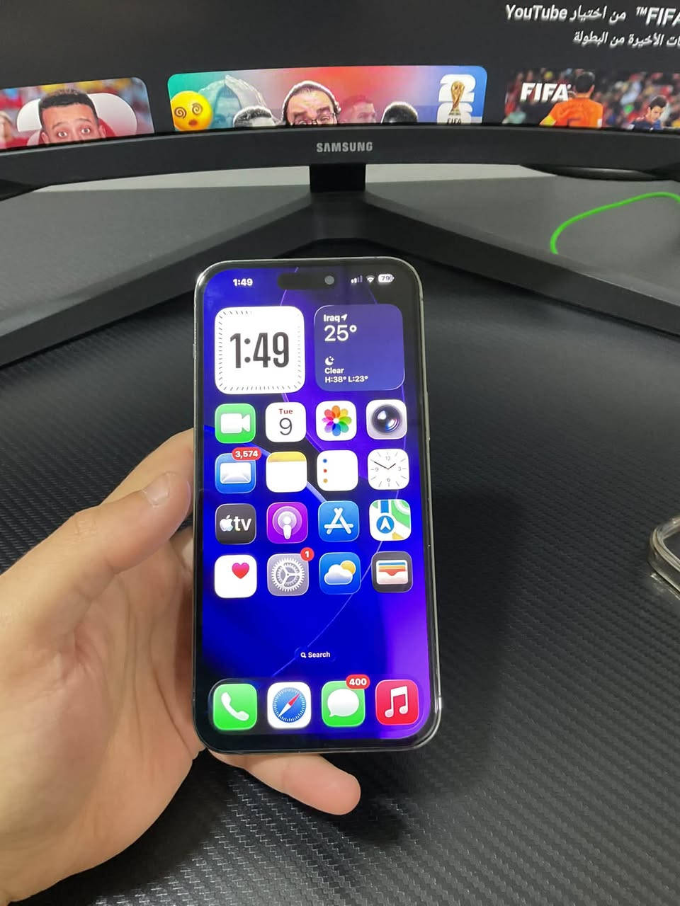iPhone 14 Pro max
ذاكرة 256

بطارية 86

فقط شاشة مستبدلة نوع soft oled 120hz 

نظافة الجهاز  خالي من الخدوش والضربات مثل ما موضح بالصور
كلشي شغال بالجهاز 

السعر 550

مكاني الموصل 

***********

متواجد على الخاص
