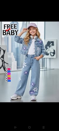 بدلة جينز ورد • تطريز ليزر • مقاسات ٨-١٨