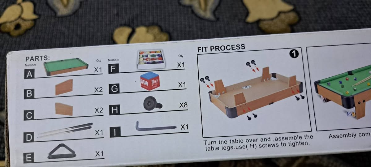 السلام عليكم
ميز بليارد حجم متوسط مع كامل ملحقاته 
السعر 35
للتواصل:***********
يتوفر توصيل بغداد و كافة المحافظات
