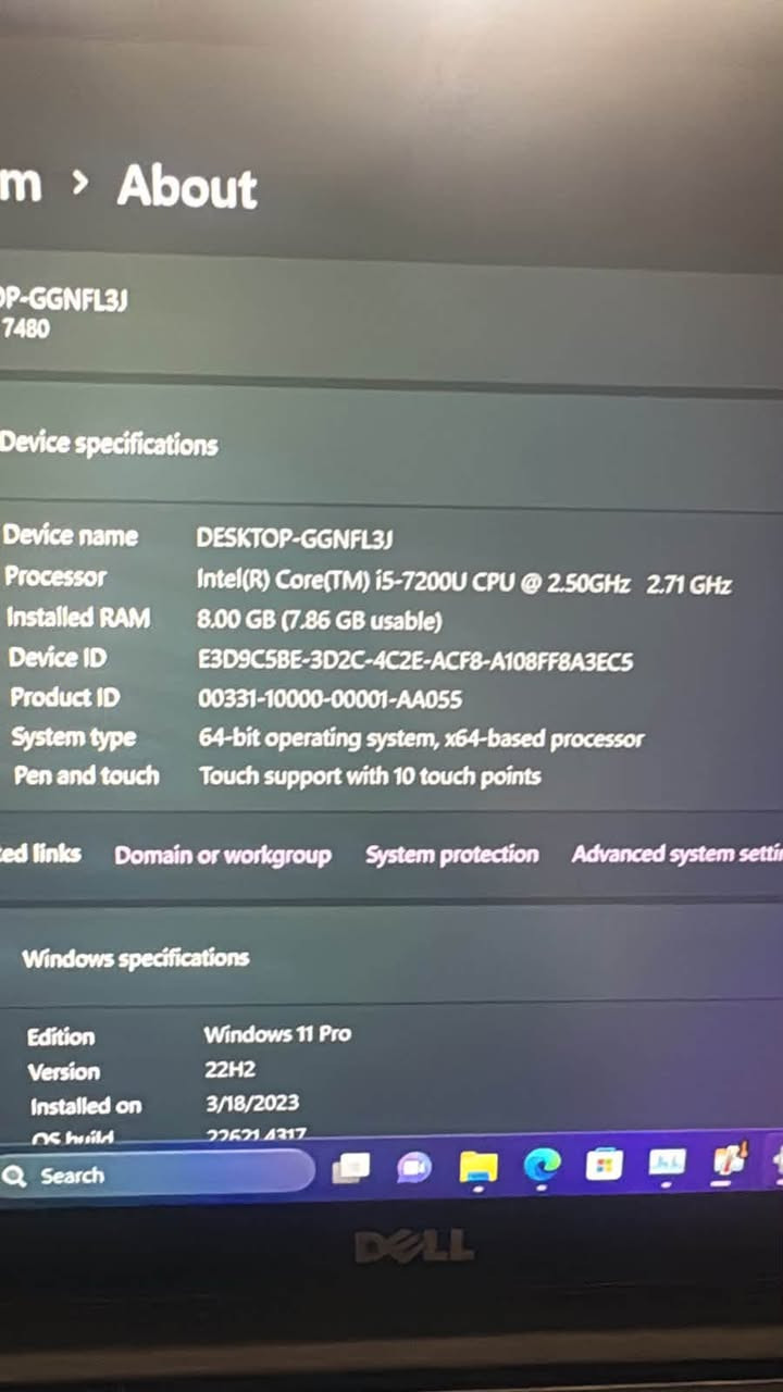DELL 7480
CORE 5
GEN 7
RAM 8 gb
HARD 256 ssd
FHD=14”
شاشه لمس

النجف شارع المدينه 
***********
