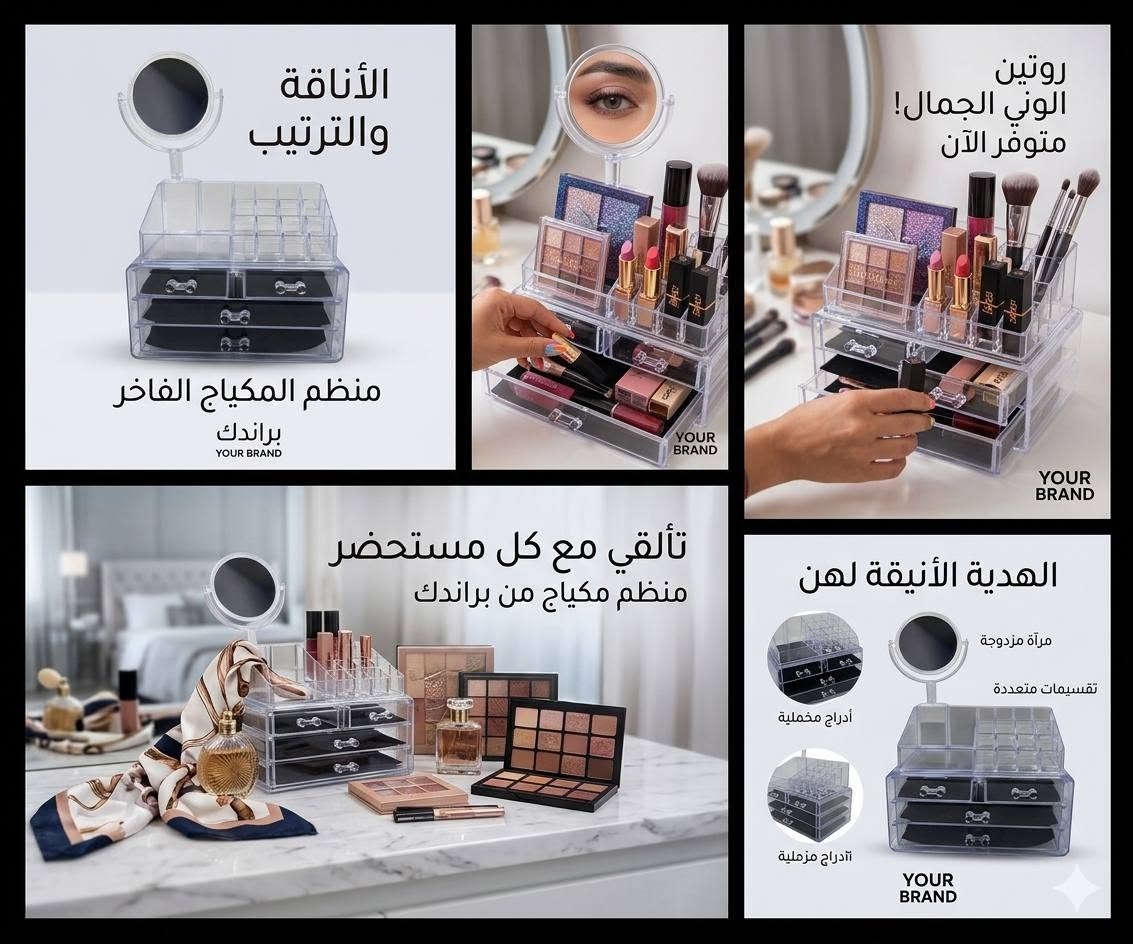 🌹 20 الف والتوصيل مجانا
حافظة مكياج مع مرآة 
لتنظيم أدوات التجميل والمكياج بشكل أنيق ومرتب.

مثالية لحفظ أحمر الشفاه، الفرش، كريمات الأساس، مستحضرات العناية بالبشرة، والمجوهرات الصغيرة.
المرآة الدائرية تساعد على تسهيل عملية المكياج اليومية بدقة ووضوح.
تصلح للاستخدام في غرف النوم، صالونات التجميل، أو على طاولة المكتب كمنظّم عملي.
مزودة بـ 4 أدراج واسعة لحفظ أدوات المكياج والإكسسوارات.
مقابض كريستالية صغيرة أنيقة لسهولة السحب والإغلاق.
مصنوعة من بلاستيك أكريليك متين وخفيف الوزن.

محتويات الصندوق:
حافظة مكياج بأربعة أدراج مع تقسيم علوي.
مرآة دائرية قابلة للدوران.

ملاحظات:
أبعاد الغلاف: 23 × 19 × 16 سم.
سهلة التنظيف بقطعة قماش مبللة.
مناسبة للاستخدام الشخصي أو كهدية أنيقة لمحبات المكياج.
للطلب راسل الصفحة


**إذا كنت صاحب هذا الإعلان وتريد حذفه لأي سبب، رجاءا أرسل رسالة إلى الدعم الفني**