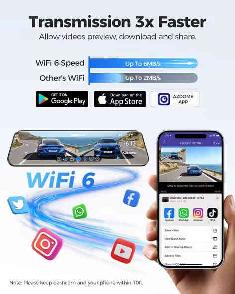 سلام عليكم حبايب
لتواصل *********** او عالخاص
Azdome pg17 4k شاشه كامله مريا
السعر ١٢٥ مع التوصيل 
الكاميرا الامامية تصوير عالي الدقة بدقة4K Ultra مع التحكم باللمس بعرض زاوية التصوير والكاميرا الخلفية ايضاً التحكم عن طريق اللمس باظهار زاوية التصوير لرؤية افضل ويمكن عرض الكامرات بشكل منفصل او مع بعض على المرايا

‎2- سهولة التحكم عن طريق اللمس 

‎3- تطبيق خاص للهواتف الذكية 📱
  WiFi (متاح لابل واندرويد) .

‎4- رؤية ليلية فائقة ✨.

‎5- تسجيل الطوارئ الذكي 🌟

‎تتميز الكاميرا بتقنيه تقوم بحفظ مقاطع الفيديو عند وقوع حادث لا سمح الله او وجود اهتزازات قوية

‎6- التسجيل المستمر 💿

‎ستقوم الكاميرا بحذف اللقطات القديمة وتحميل الجديدة عندما تمتلئ الذاكرة

‎7- دعم التسجيل الصوتي 💡
‎تحكم صوتي في التسجيل والايقاف والتقاط الصور وتسجيل الصوت

‎8- امكانيه ربطها على الجداحة او على فيوزات السيارة 

‎9- مكثف كهربائي بدلا من البطارية

‎· ماذا يأتي بداخل الصندوق؟

‎1- كاميرا امامي
2-  كاميرا خلفي

3- شريط لاصق إضافي

‎4- لاصق حامي للزجاج

5- كتيب تعليمات

‎6- كليبسات

‎7- شاحن سيارة

8- كيبل طاقة
