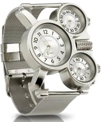 ثلاث مناطق زمنية • سوار شبكي فضي • كوارتز ياباني