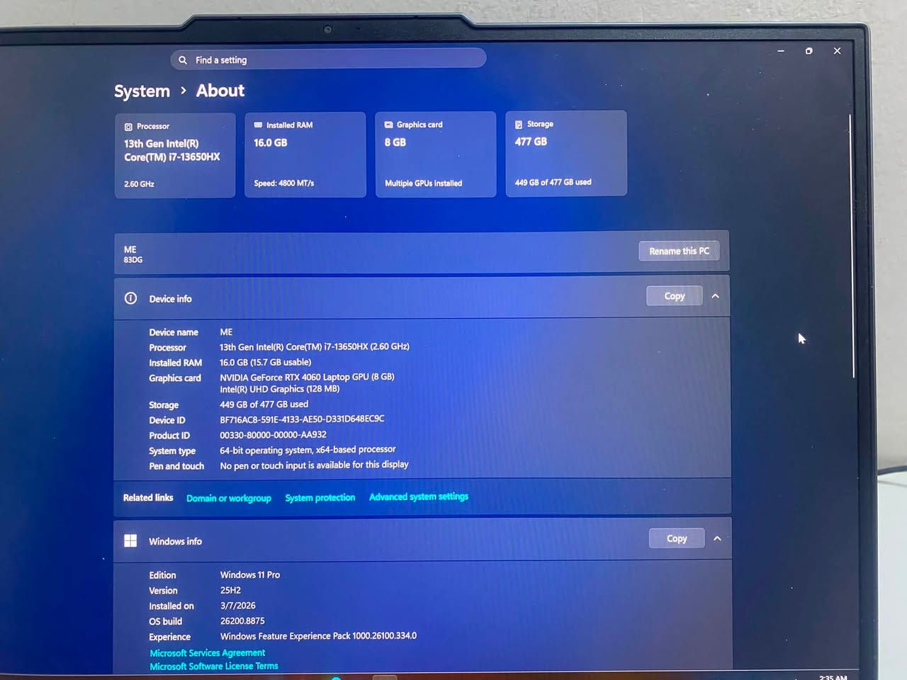 لابتوب لينوفو ليجن فايف
مواصفات
Rtx 4060 140TGP
i7 13650HX
16g ram ddr5 
512g 
شاشة 2.5k 
جهاز نظيف كامل ملحقات من شاحنه وماوس باد العيب الوحيد بس الزر الي ظاهر بالصوره ويكلف الفين دينار
السعر مليون ونص قفل قفل ربع دينار مابي
تواصل واتس 
***********
لحد يحرج نفسه ويجي يعامل ع سعر
