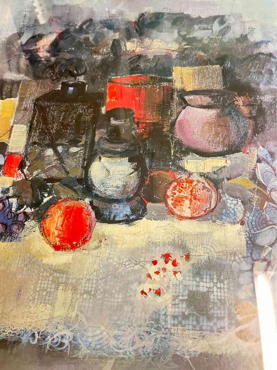 30”x19.5”x1.5”
Framed still life art print has a modern, abstract style with a vibrant color palette of red, purple, and blue. The piece is protected by glass and set in a black metal frame. It has a wire on the back for hanging.
Cash Burnaby, BC


**إذا كنت صاحب هذا الإعلان وتريد حذفه لأي سبب، رجاءا أرسل رسالة إلى الدعم الفني**