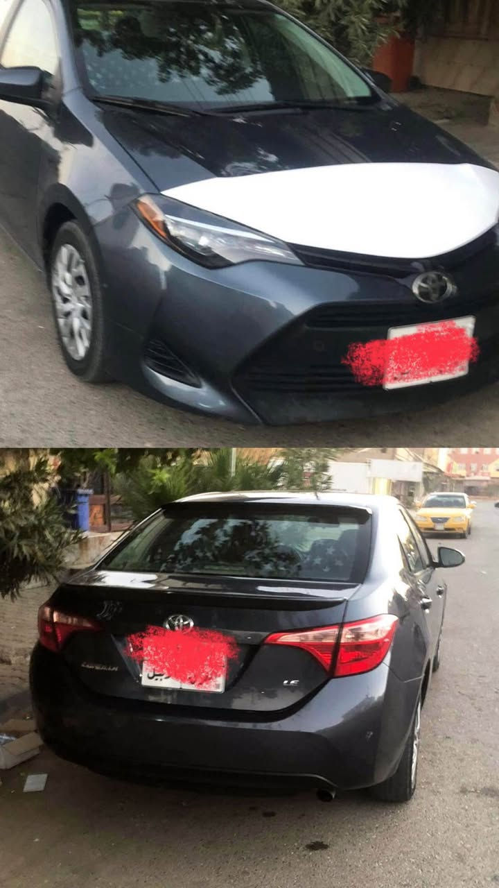 كورلا ٢٠١٨ LE 
مواصفات :
ضرره جامرلغ وشوية من البونيد فقط بدون دواخل 
السيارة باسمي دفتر بانزين بيه 
المحرك مفتوح 
الشراي يتواصل ويه الرقم ***********
رجائاً بس الشراي يخابر كركوك, العراق
