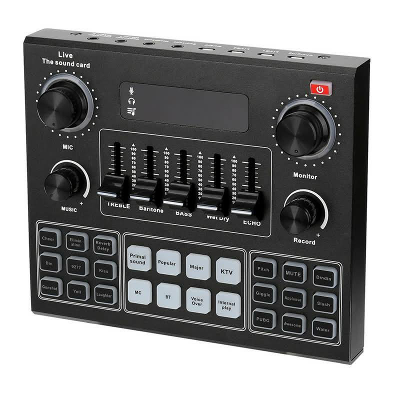 هذا الجهاز هو بطاقة صوت خارجية (Sound Card) من طراز V9، تُستخدم بشكل أساسي للبث المباشر (Live Streaming) وتسجيل الصوت.إليك أبرز مميزاته:مؤثرات صوتية متعددة: يحتوي على 16 مؤثرًا صوتيًا خاصًا لتغيير أجواء التسجيل وتفاعلات البث.تغيير الصوت: يتيح ميزات تغيير نبرة الصوت (Voice Changer) مثل تحويل الصوت إلى صوت ذكر أو أنثى.اتصال لاسلكي: يدعم تقنية البلوتوث (Bluetooth) للاتصال بالهواتف الذكية أو أجهزة الكمبيوتر.تحكم دقيق: يوفر مقابض دوارة ومنزلقات للتحكم في مستويات الميكروفون، والموسيقى، والصدى (Echo).


**إذا كنت صاحب هذا الإعلان وتريد حذفه لأي سبب، رجاءا أرسل رسالة إلى الدعم الفني**