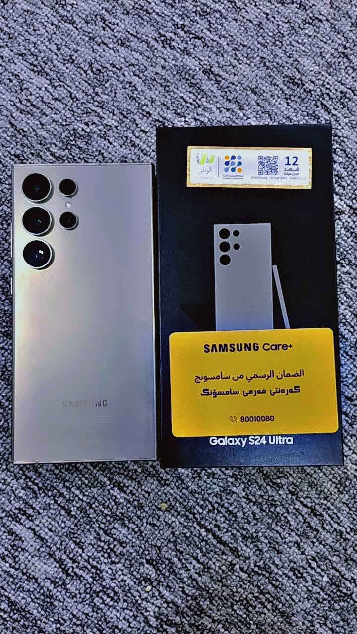 الترا Galaxy S24 ultra
1-ذاكرة الوصول العشوائي 8 GB + سعة تخزين 256 GB.
2-  الشاشة 6.8 بوصة - 120 هوتز - Dynamic AMOLED 2X
3- الكامرة  200 + 50 + 10 + 12 ميجابكسل 
4- المعالجSnapdragon 8 Gen 3
5- البطارية 5000 مللي أمبير - 45 واط
6- الغلاف الخارجي تيتانيوم مقاوم للخدوش والماء والغبار 
استخدام شهر واحد فقط. بالكارتون زلغ مابي 
يحتوي على شاشة لاصقه + كفر + حماية كامرة
السعر 1150
 العنوان  البصرة الزبير. حي الصحفيين 
***********
