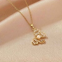 قلادة فراشة • ذهب برازيلي • زيركون ولؤلؤ