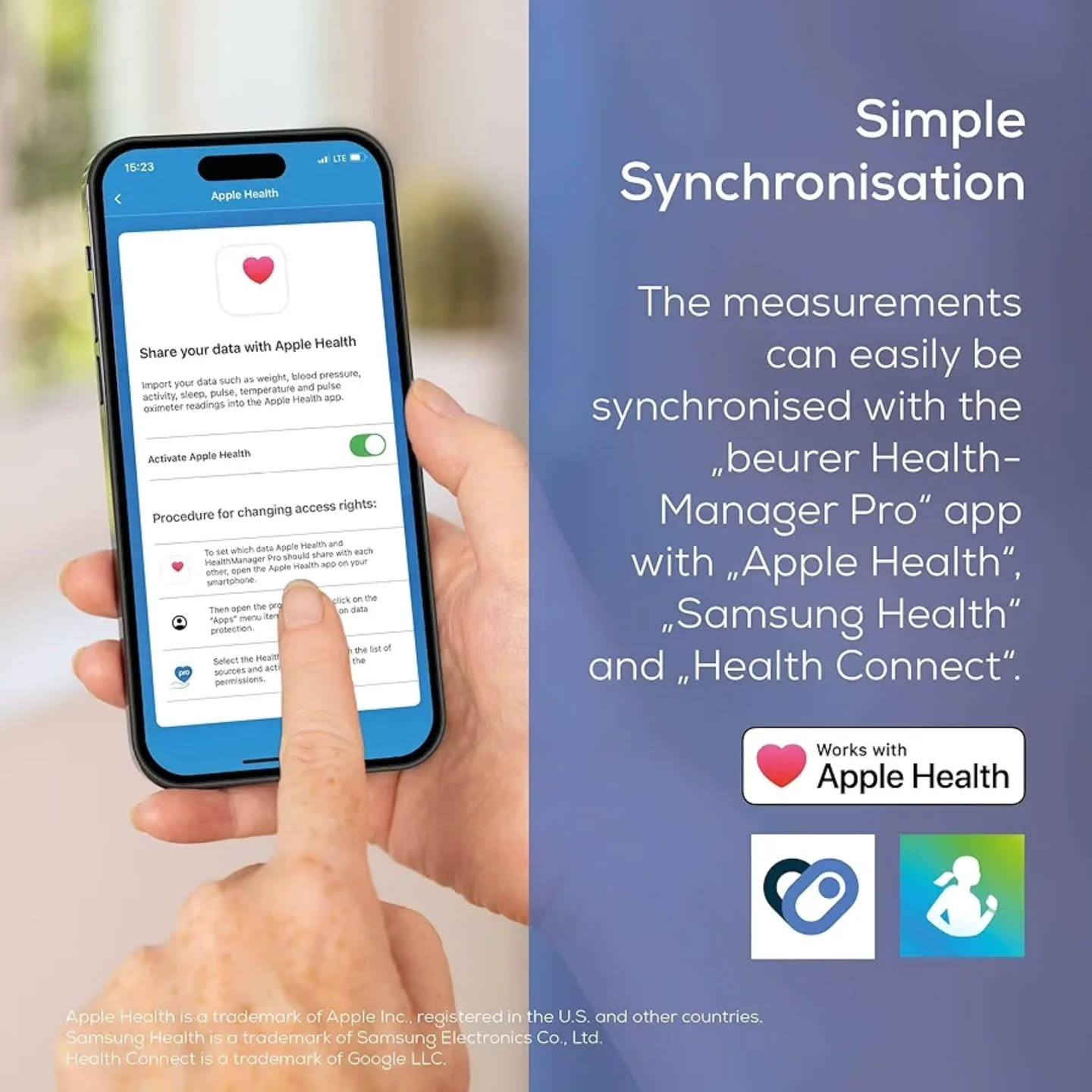 جهاز قياس ضغط الدم ماركة Beurer
•🩺 قياس سريع ودقيق بفضل تقنية النفخ
• 📲 اتصال بلوتوث ونقل تلقائي للتطبيق
• 📊 يدعم Apple Health وSamsung Health وHealth Connect
• 👥 ملفين مستخدمين مع ذاكرة 60 قراءة لكل واحد
• ❤️ كشف عدم انتظام ضربات القلب
• 🚦 مؤشر خطر ملون حسب معايير منظمة الصحة العالمية
• ⌚ مناسب لمحيط معصم من 13.5 إلى 21.5 سم
• 📱 تطبيق مجاني (Beurer Health Manager Pro)
• ⚡ سهل الاستخدام ومريح للاستخدام اليومي


**إذا كنت صاحب هذا الإعلان وتريد حذفه لأي سبب، رجاءا أرسل رسالة إلى الدعم الفني**