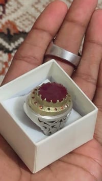 خاتم خشن من تحف  الياقوت الفريقي الطبيعي فرط الرمان صياغة يدوية المبدع...