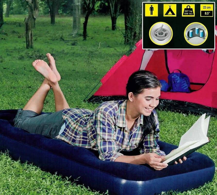 دوشك هوائية مخملي (Flocked Air Mattress).
الحجم: مفرد (S / Single).الطول: 1.85 متر.العرض: 76 سنتيمتر.الارتفاع (السُمك): 21 سنتيمتر.
الحد الأقصى لتحمل الوزن: 100 و 120 كيلوغرام. الميزات المذكورة على العلبةسطح علوي مخملي ناعم ومريح ومقاوم للانزلاق.تصميم داخلي مدعم (coil beam construction) لتوفير الدعم والثبات أثناء النوم.صمام ثنائي الوظيفة يتيح النفخ السريع وتفريغ الهواء باتجاه واحد لمنع التسرب.

السعر 25

لمزيد من التفاصيل ***********
#دوشك #نفر #نفرين #نفخ
