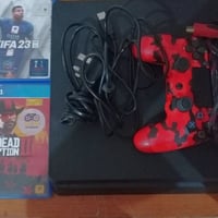 بلي 4 سلم 1TB مع جوستك وكامل ملحقاته اضافه الى 2لعبات معه فيفا 23 و ري...