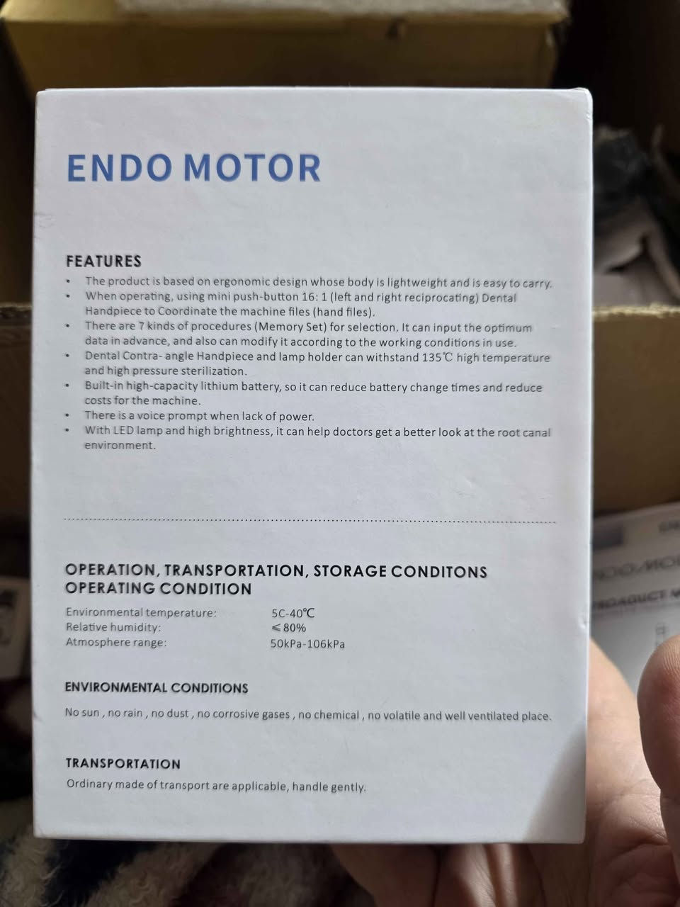 جهاز إندو موتور لاسلكي (Wireless Dental Endo Motor) لعلاج قنوات الجذور، ويتميز

بالآتي:

يحتوي على 7 أوضاع عمل (Working Modes)

مختلفة لتناسب احتياجات المعالجة.

مزود بإضاءة LED مدمجة توفر رؤية واضحة داخل

القناة .

يعمل بتقنيات التوقف التلقائي (Auto Stop)

والعكس التلقائي (Auto Reverse) لحماية الفايل

والسنه

يأتي مع قبضة زاوية 16:1 قابلة للتعقيم.
سعر ٦٥ الف يوجد توصيل بغداد, العراق


**إذا كنت صاحب هذا الإعلان وتريد حذفه لأي سبب، رجاءا أرسل رسالة إلى الدعم الفني**