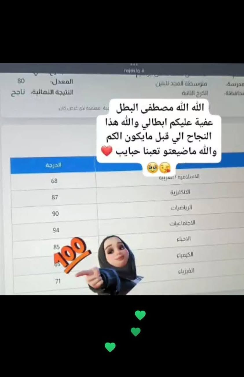 من رخصة الأدمن....
الحمد والشكر لله النتائج الحلوة اليوم هي نجاح النا مو بس لطلابنا 🖤🥰
تدريسنا مو فقط كلام تدريسنا مصداقية ونجاح اتمنى الموفقية والنجاح لجميع الطلاب ......
وانشالله التسجيل مفتوح لطلابنا من تاريخ اليوم  ٧/١ 
❤️❤️


**إذا كنت صاحب هذا الإعلان وتريد حذفه لأي سبب، رجاءا أرسل رسالة إلى الدعم الفني**