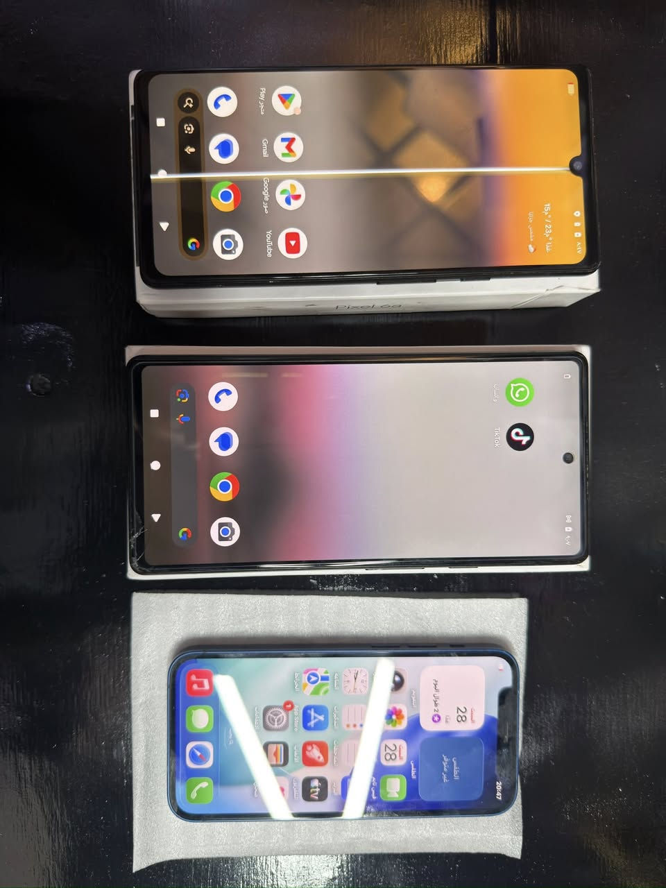 موبايلات

ابيعهن شلع  تلاثتهن سوه 

كوكل بكسل ٦اي عدد ٢ وايفون 
وموبايل هدية 🎁 

واحد بي خط بالشاشه ما ماثر ع اللمس ١٢٨ كيكا 

والثاني بي فطر بالشاشه ما ماثر ع اللمس ١٢٨ كيكا

والثالث ايفون ١٢ مني ٦٤ كيكا مبدل شاشه وبطارية وشريحه متشتغل 

والرابع موبايل دكم هديه وياهن 

وكل موبايل كيبل 

سعرهن كلهن ٣٥٠ الف بس 
المكان البصرة والتوصيل موجود تريد تجيك بيدك تريد تتصل كامره
***********
