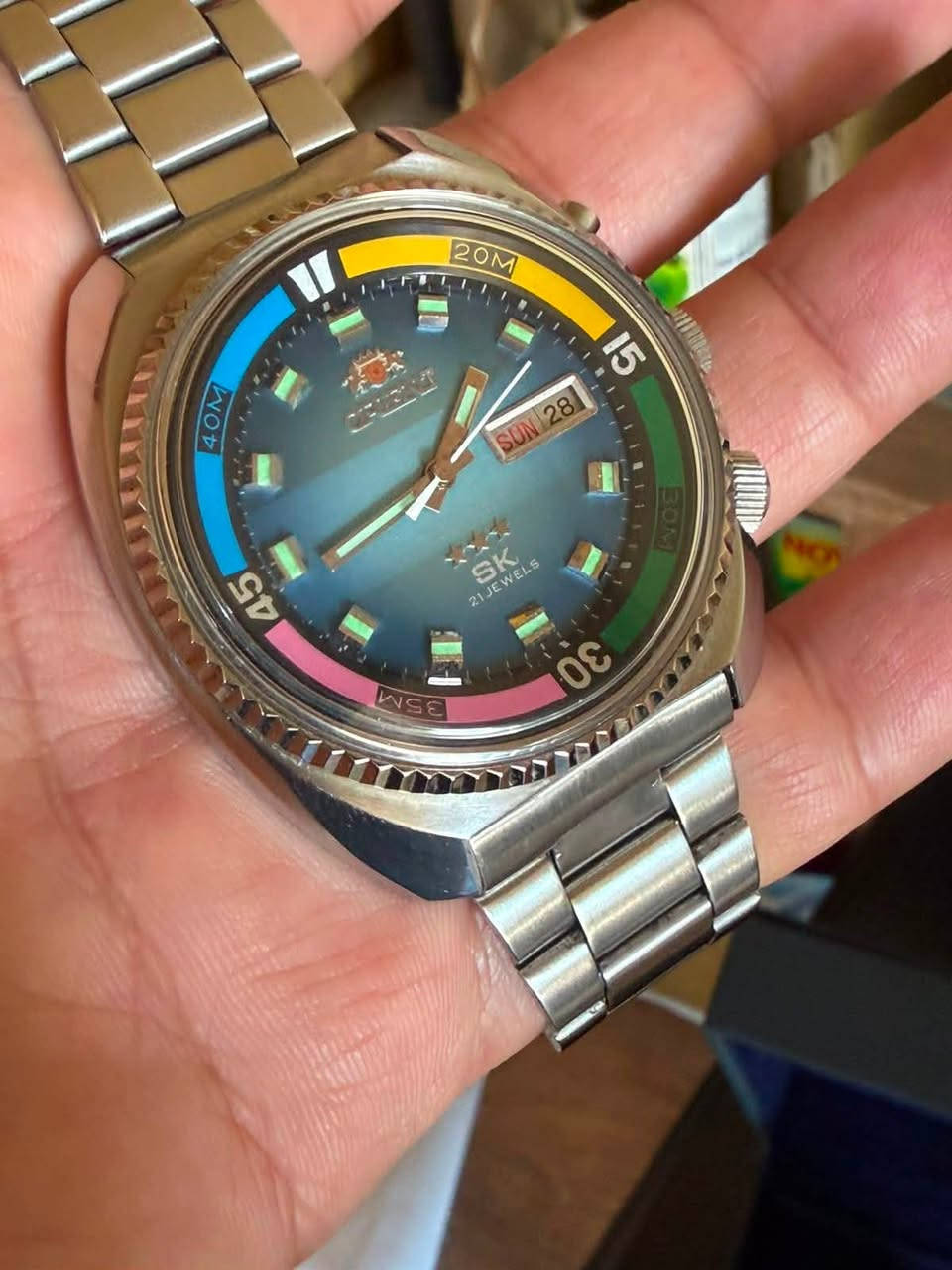 Vintage Orient Super King ( SK) 1977
اورينت قديم سوبر كينك انتاج ١٩٧٧
ماكنه أوتوماتيك 
قطر ٤٣
إصدار داخل يابان 
لون مينا سمائ نادرا
توصيل موجود


**إذا كنت صاحب هذا الإعلان وتريد حذفه لأي سبب، رجاءا أرسل رسالة إلى الدعم الفني**
