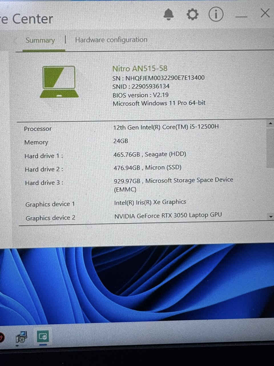 Acer Nitro 5 لابتوب كيمنك للبيع
جديدة نظافتها ٩٨٪؜ وغراضها كاملة 
شاحنة اصلية والباكيت مالتها والكتلوكات 

📌 المواصفات:

المعالج : Intel core i5 جيل ١٢ فئة H اعلى فئة
كرت شاشة داخلي وخارجي
الكارت : NVIDIA GeForce RTX 3050 
4 VRAM 95 watt
الرام : 8 + 16 يعني 24 G /DDR4 (3200)
الهارد : 512GB NVME SSD + 512 HHD يعني 1 تيرا
 الشاشة : 15.6 بوصة FHD
معدل التحديث: 144 HZ
نظام التشغيل : Windows 11 Pro
الكيبورد : اضاءة RGB  للألعاب 
 الواي فاي: Wi-Fi 6 + Bluetooth
 المنافذ: USB-C + USB 3.2 + HDMI + LAN
 الكاميرا: HD
 
🎮 يشغل أغلب الألعاب الثقيلة بسلاسة مثل:
GTA V – Warzone – Red Dead Redemption 2 – Cyberpunk وغيرها.
💻 مناسب للألعاب، التصميم، والمونتاج
.
تجي وياها ٤ لعاب عربية قوية 
God of War Ragrnok
Little nightmares 3
Spider man
Dragon Ball Z Sparking Zero
.
السعر : ٩٠٠ الف وبيها مجال بسيط
المكان : بغداد / حي الجامعة 
الرقم : ***********
