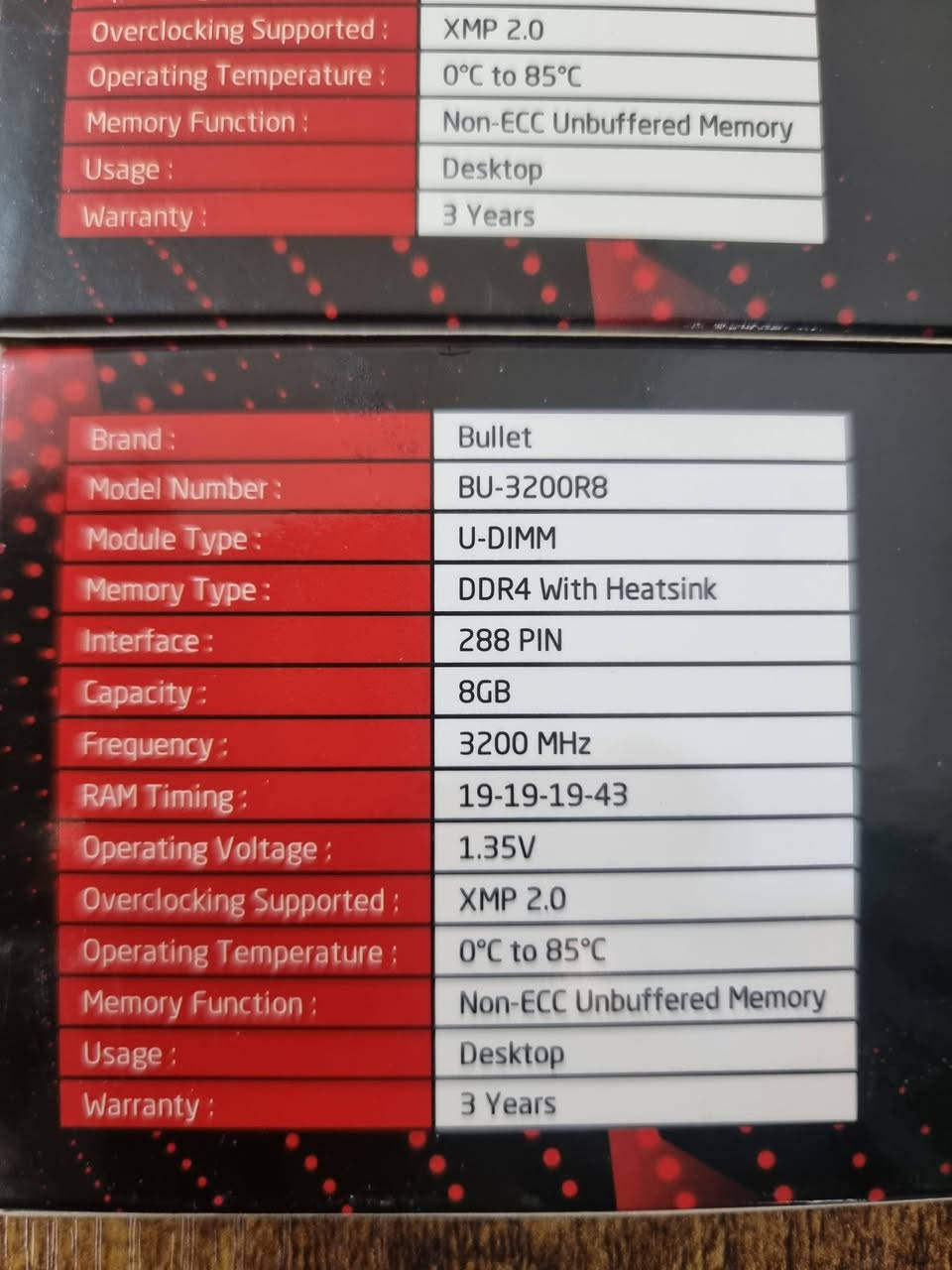 Ram bullet 2×8. 16 gb  3200hz 
التوقيت  43_19_19_19
السعر ١٢٠ وبيه مجال بسيط


**إذا كنت صاحب هذا الإعلان وتريد حذفه لأي سبب، رجاءا أرسل رسالة إلى الدعم الفني**