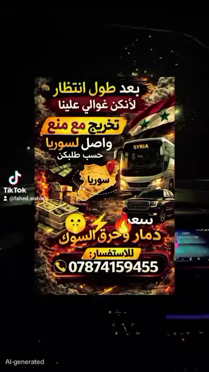 📞 جاهز لرحلتك القادمة؟
​لا تترك سفرك للصدفة، اختر الخبرة والرفاهية. كل ما عليك فعله هو تجهيز حقائبك، ودع التفاصيل المعقدة لنا!
​للحجز المباشر أو الاستفسار (اتصال + واتساب):
📱 ***********
​📍 Travel Gold - عنوانك للثقة والتميز في النقل الدولي.
​#TravelGold #نقل_سياحي #سوريا_العراق #فيشخابور #سيمالكا #القامشلي #حلب #دمشق #سفر_آمن #رفاهية_السفر #تسهيل_إجراءات
