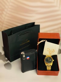 ساعة رجالية • محفظة جلدية • تغليف هدية